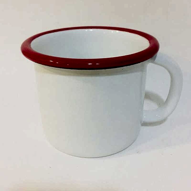 Emaye Kupa Beyaz Ağız Kırmızı