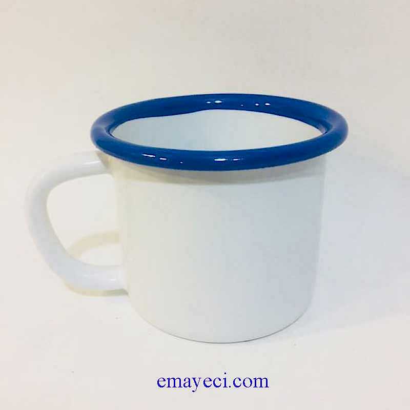 Emaye Kupa Beyaz Ağız Lacivert