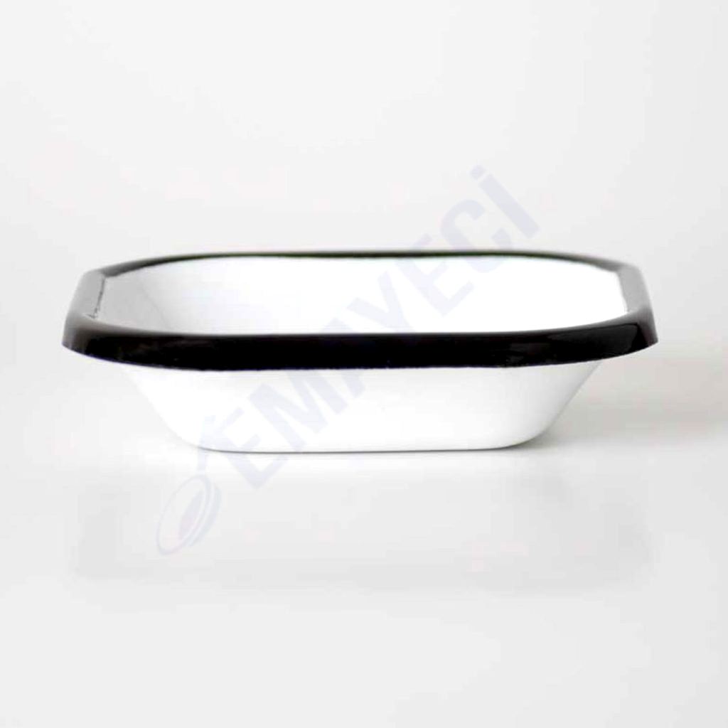 Emaye Mini Kare Meze Tabağı Beyaz Siyah