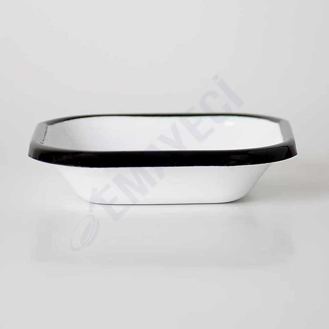 Emaye Mini Kare Meze Tabağı Beyaz Siyah