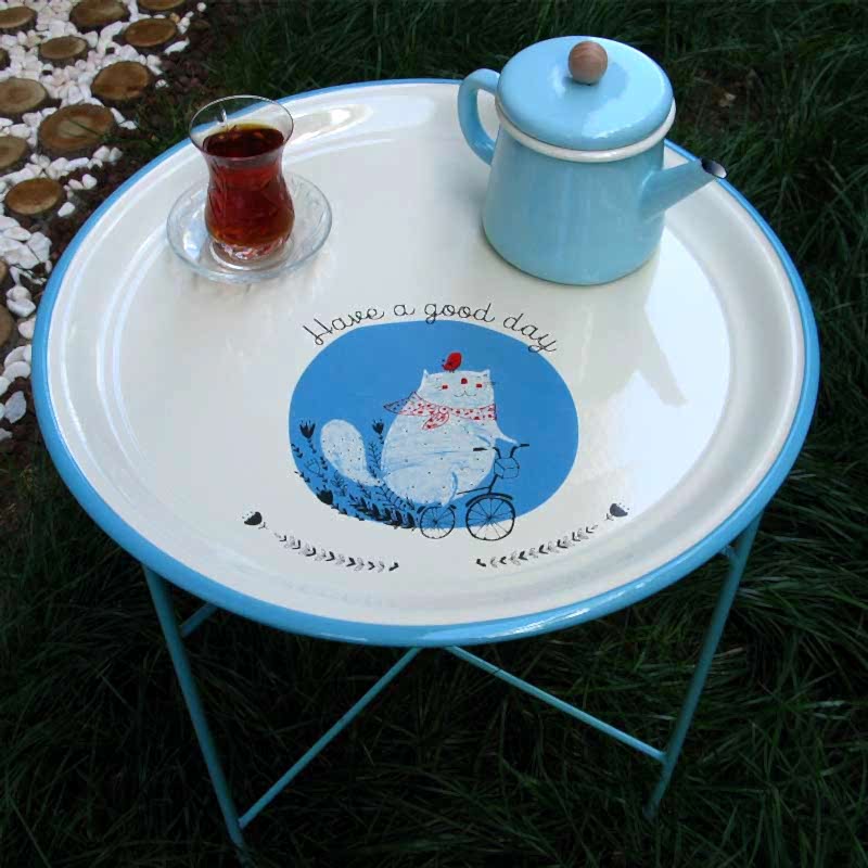 Emaye Sehpa Tombik Kedi