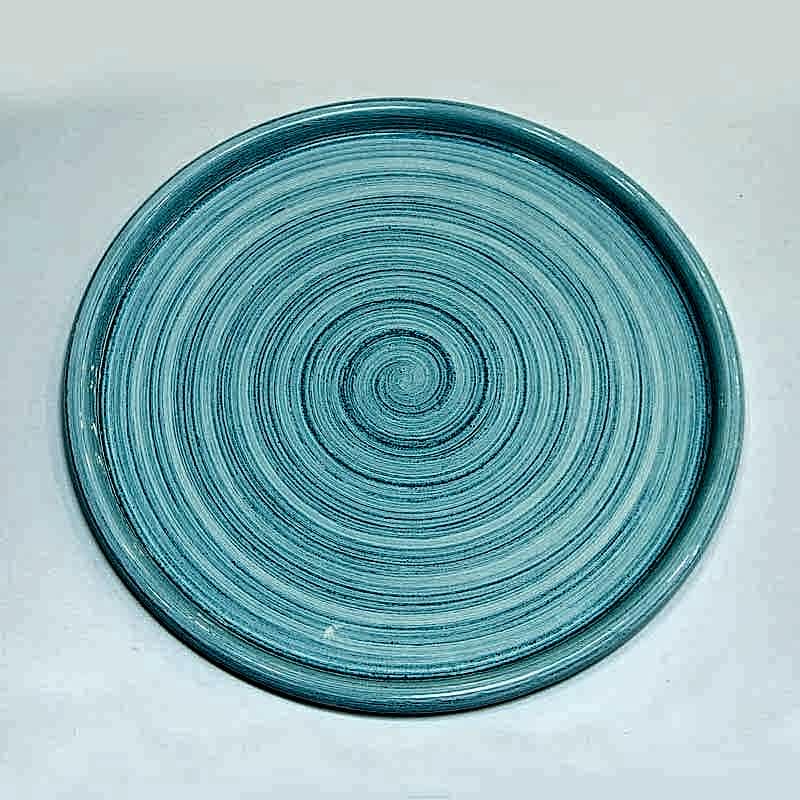 Emaye Tabak Tepsi Çizgi Desen Turkuaz