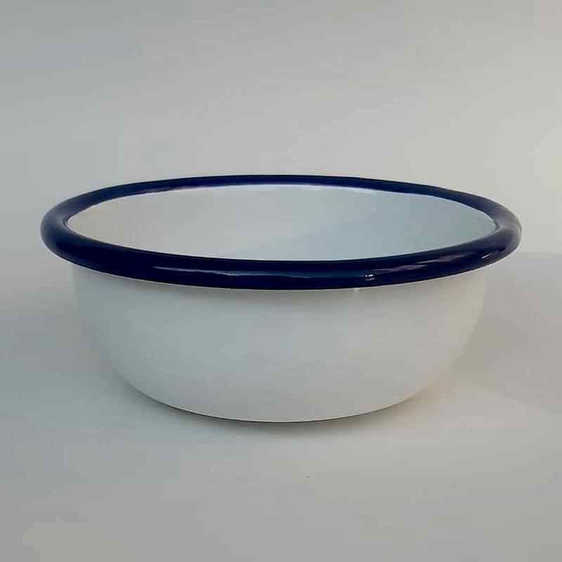 Emaye Kase Beyaz Lacivert