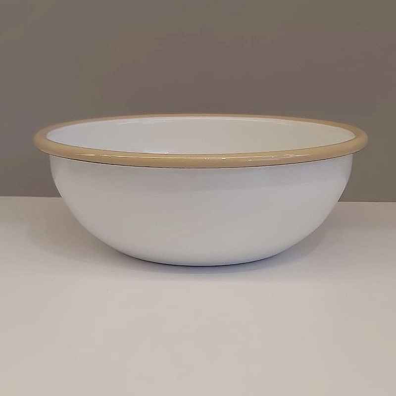 Emaye Kase 16 cm Beyaz Bej