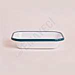 Emaye Dikdörtgen Meze Tabağı Beyaz Kordon Petrol Yeşili