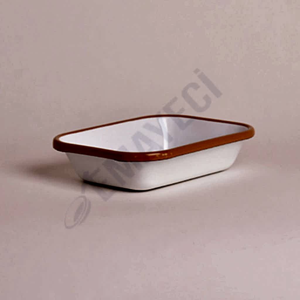 Emaye Dikdörtgen Meze Tabağı Beyaz Kordon Sarı