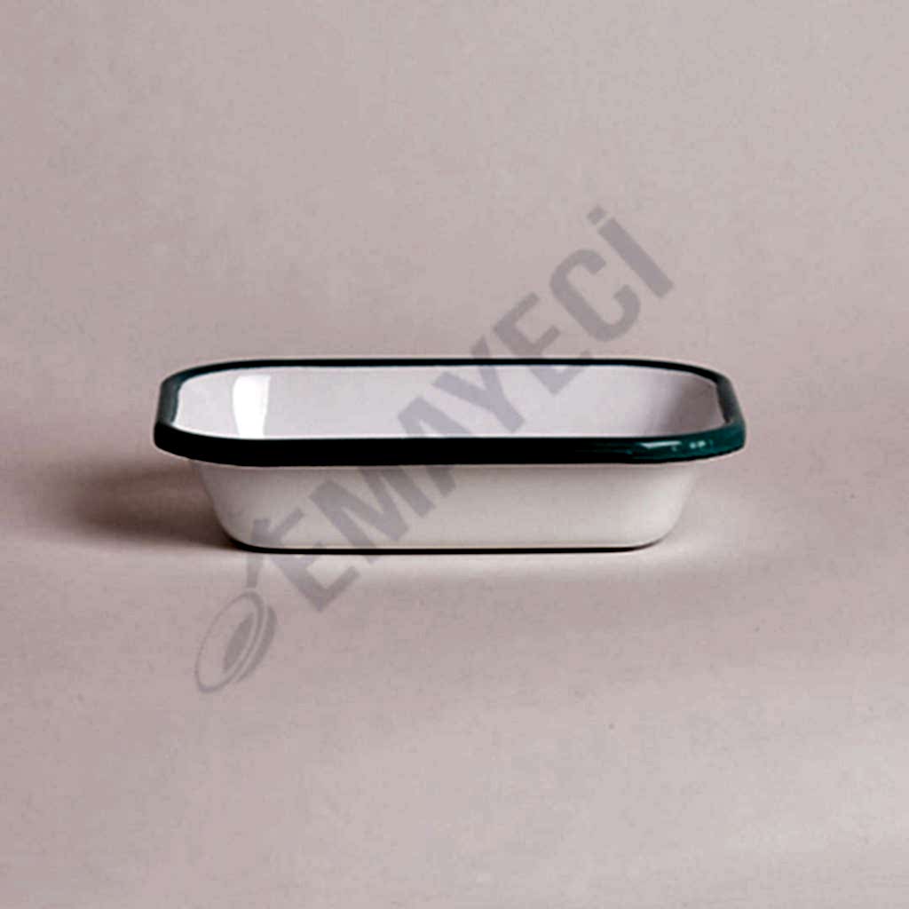 Emaye Dikdörtgen Meze Tabağı Beyaz Kordon Turkuaz