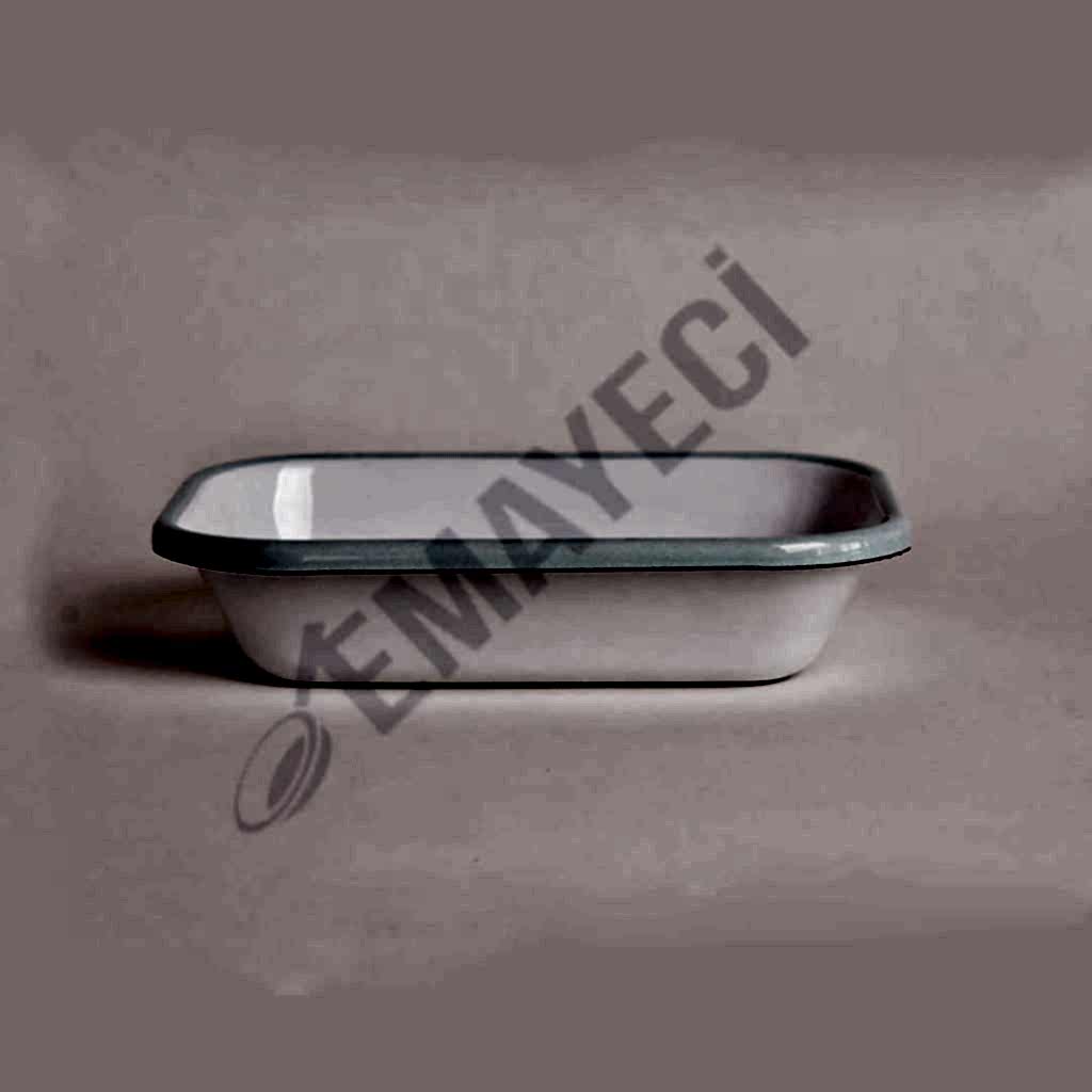 Emaye Dikdörtgen Meze Tabağı Beyaz Kordon Açık Mavi