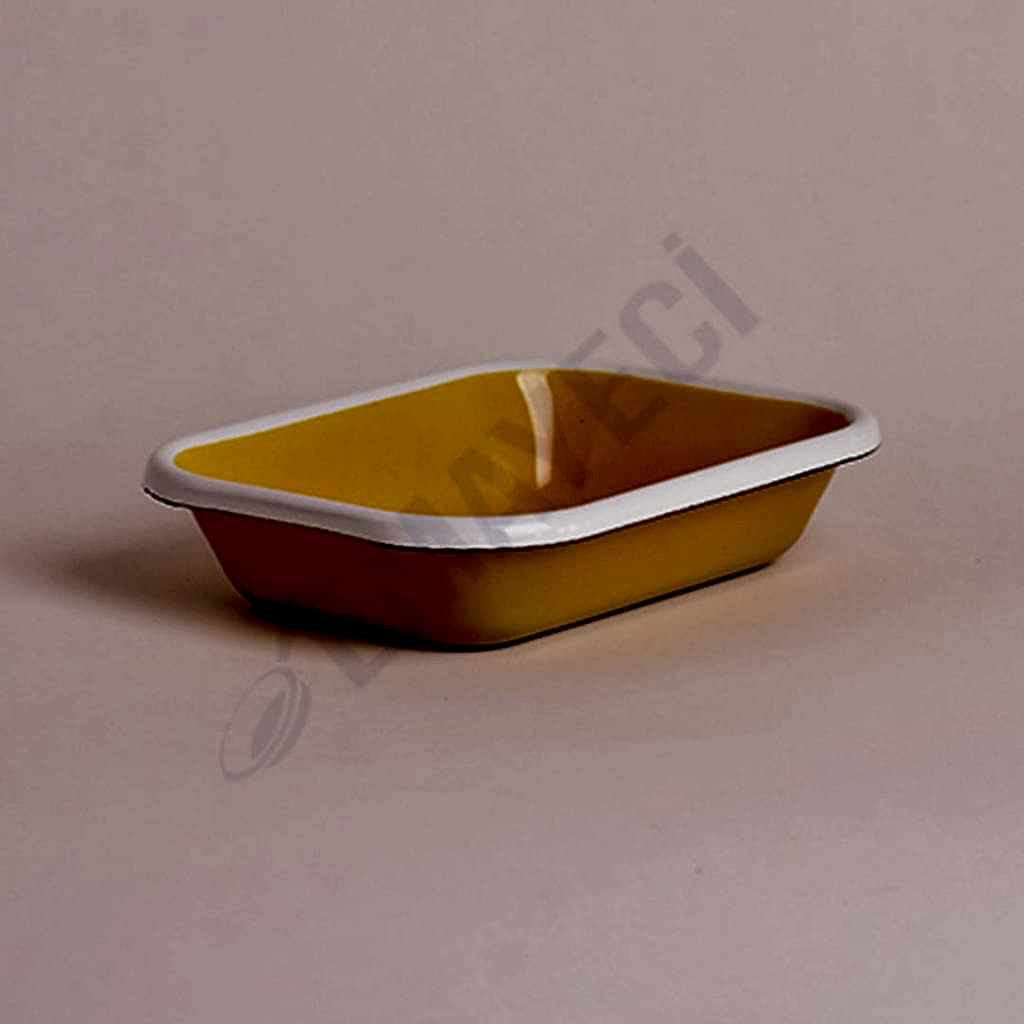 Emaye Dikdörtgen Meze Tabağı Sarı Kordon Beyaz