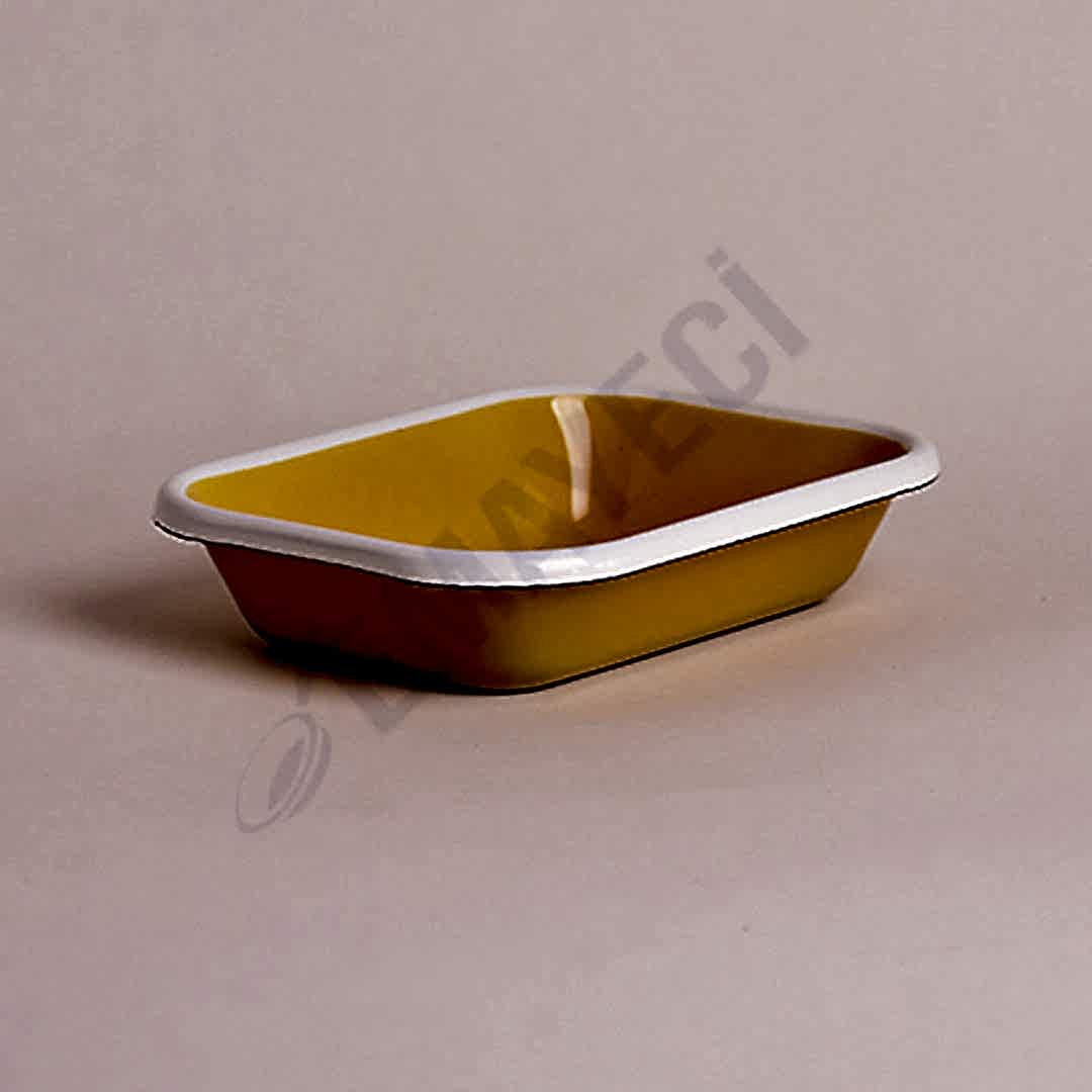 Emaye Dikdörtgen Meze Tabağı Sarı Kordon Beyaz