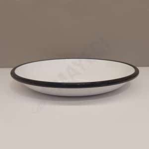 Emaye Derin Düz Servis Tabağı Beyaz Siyah