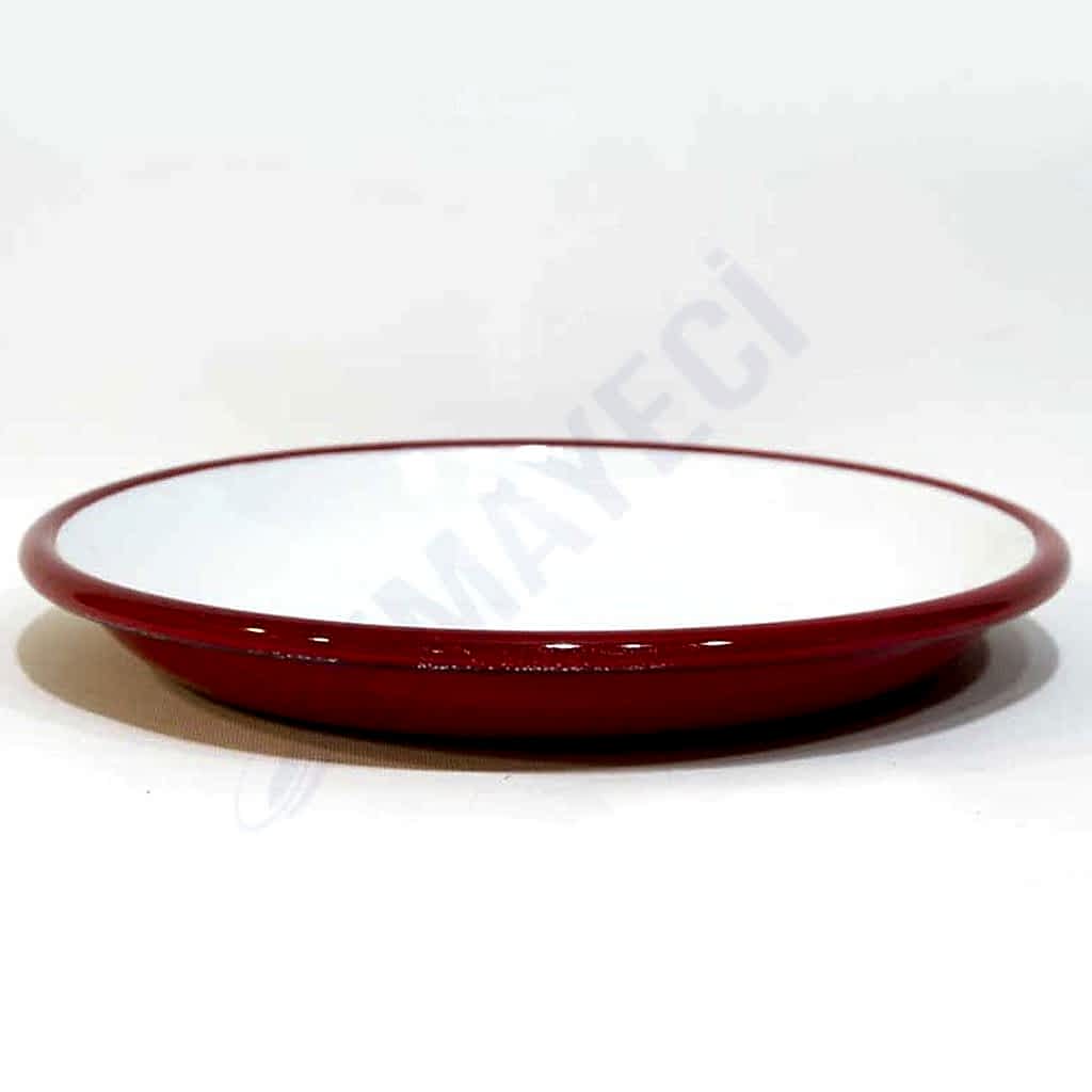 Emaye Derin Düz Servis Tabağı Kırmızı