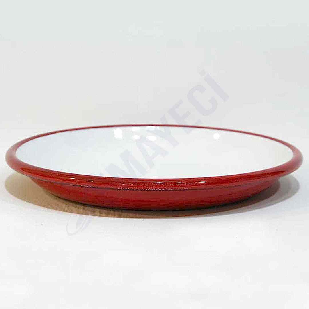 Emaye Derin Düz Servis Tabağı Kırmızı