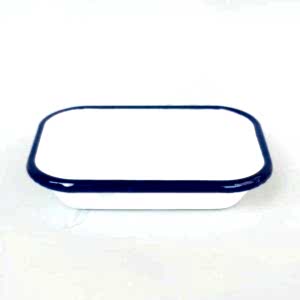 Emaye Dikdörtgen Meze Tabağı Beyaz Kordon Lacivert