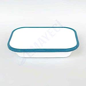 Emaye Dikdörtgen Meze Tabağı Beyaz Kordon Mavi