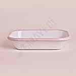 Emaye Dikdörtgen Meze Tabağı Beyaz Kordon Pembe