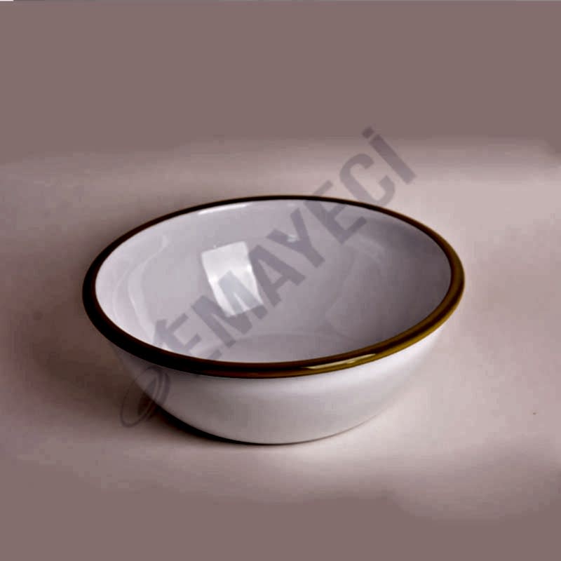 Emaye Kase 26 cm Beyaz Kordon Sarı