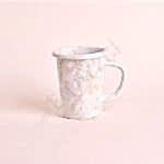 Emaye Kulplu Küçük Bardak Ebruli Desen Kahve Beyaz