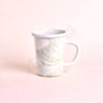 Emaye Kulplu Küçük Bardak Ebruli Desen Yeşil Beyaz