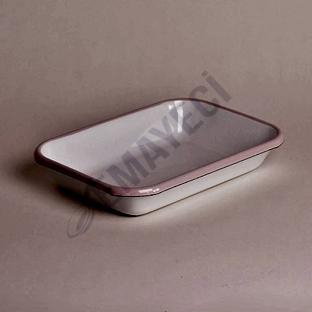 Emaye Meze Tabağı 21 x 16 cm Pembe Kordon