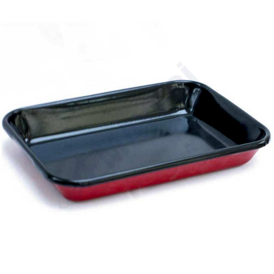 Emaye Meze Tabağı 26 x 18 cm Kırmızı Siyah