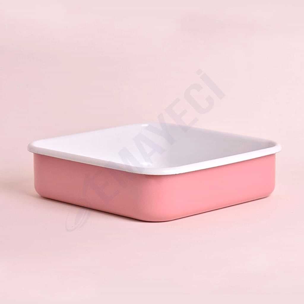 Emaye Kare Fırın Tepsisi Pembe