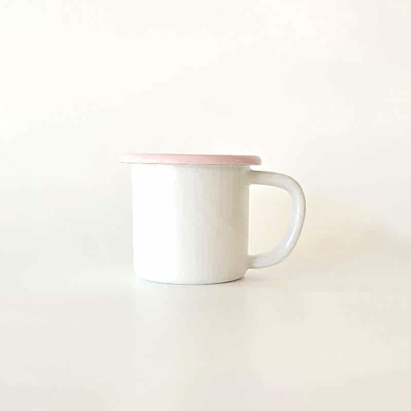 Emaye Küçük Kupa Beyaz Ağız Pembe